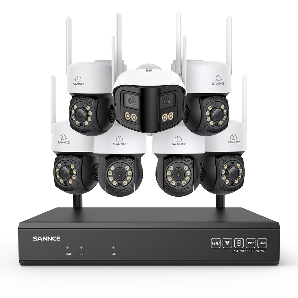 5MP 16-Channel Wireless CCTV System, 8MP NVR, PT WiFi Cameras, AI Audio, Human Detection, Work With Alexa (6xPT Cameras + 1x4MP Dual-Lens Wide-Angle Camera)