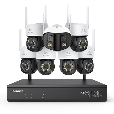 5MP 16-Channel Wireless CCTV System, 8MP NVR, PT WiFi Cameras, AI Audio, Human Detection, Work With Alexa (6xPT Cameras + 1x4MP Dual-Lens Wide-Angle Camera)