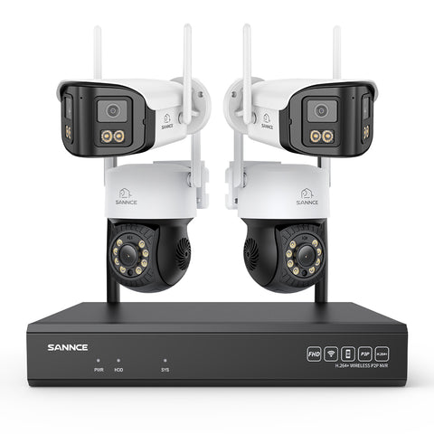 5MP 16-Channel Wireless CCTV System, 8MP NVR, PT WiFi Cameras, AI Audio, Human Detection, Work With Alexa (2xPT Cameras + 2x4MP Dual-Lens Wide-Angle Camera)
