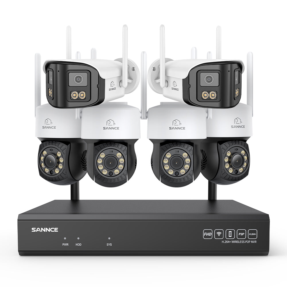 5MP 16-Channel Wireless CCTV System, 8MP NVR, PT WiFi Cameras, AI Audio, Human Detection, Work With Alexa (4xPT Cameras + 2x4MP Dual-Lens Wide-Angle Camera)