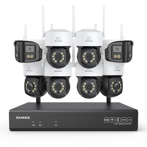 5MP 16-Channel Wireless CCTV System, 8MP NVR, PT WiFi Cameras, AI Audio, Human Detection, Work With Alexa (6xPT Cameras + 2x4MP Dual-Lens Wide-Angle Camera)