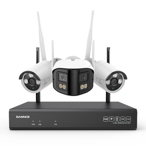 5MP 16-Channel Wireless CCTV System, 8MP NVR, WiFi IP Cameras, AI Audio, Human Detection, Works with Alexa (1x4MP Dual-Lens Camera + 2x3MP Night Vision Cameras)
