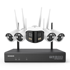 5MP 16-Channel Wireless CCTV System, 8MP NVR, WiFi IP Cameras, AI Audio, Human Detection, Works with Alexa (1x4MP Dual-Lens Camera + 4x3MP Night Vision Cameras)