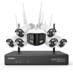 5MP 16-Channel Wireless CCTV System, 8MP NVR, WiFi IP Cameras, AI Audio, Human Detection, Works with Alexa (1x4MP Dual-Lens Camera + 6x3MP Night Vision Cameras)