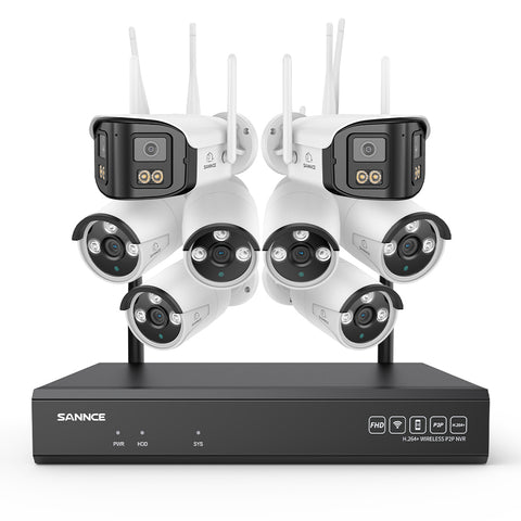 5MP 16-Channel Wireless CCTV System, 8MP NVR, WiFi IP Cameras, AI Audio, Human Detection, Works with Alexa (2x4MP Dual-Lens Camera + 6x3MP Night Vision Cameras)
