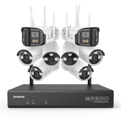 5MP 16-Channel Wireless CCTV System, 8MP NVR, WiFi IP Cameras, AI Audio, Human Detection, Works with Alexa (2x4MP Dual-Lens Camera + 6x3MP Night Vision Cameras)