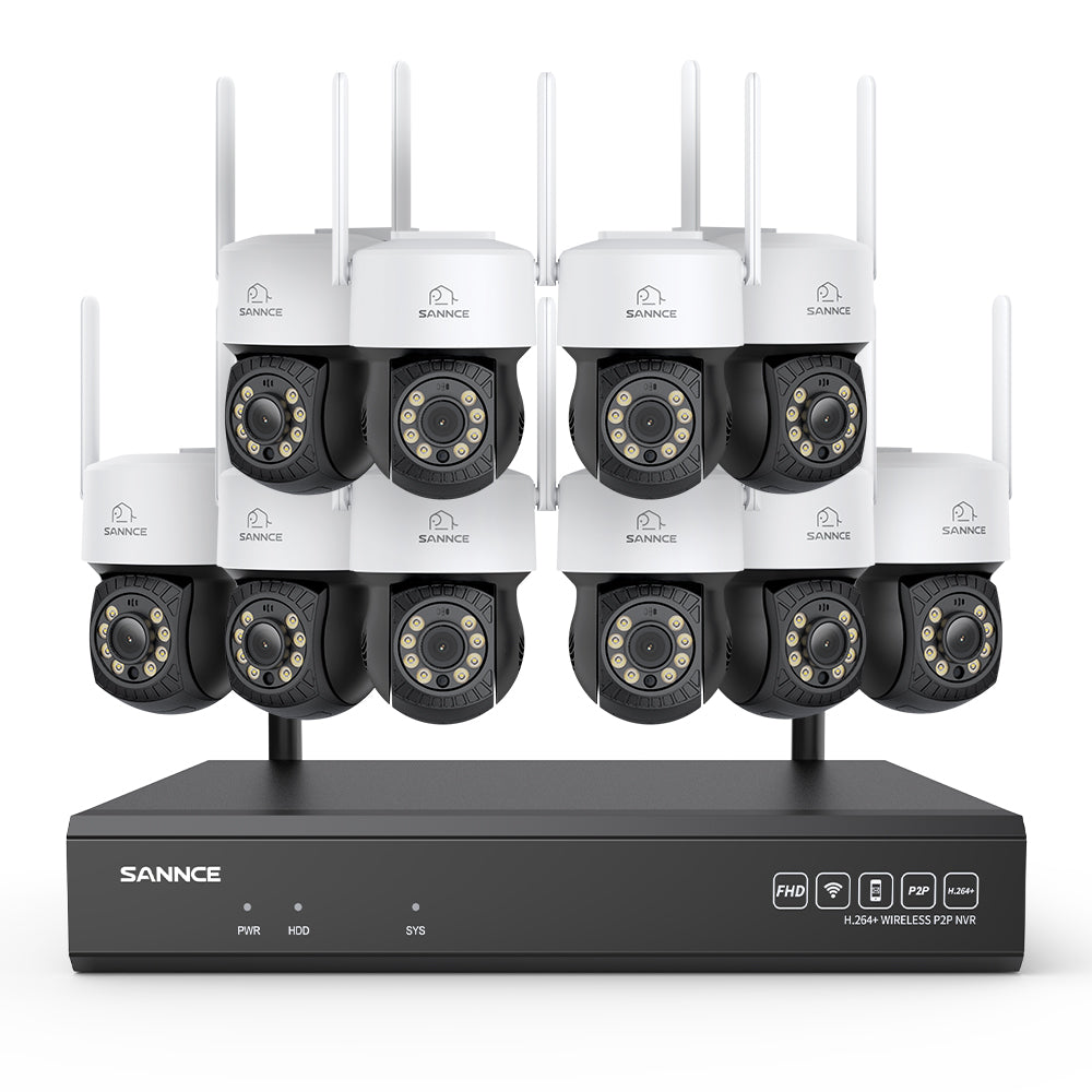 5MP 16-Channel Wireless CCTV PT Camera System, 8MP NVR, 5MP Pan & Tilt 10Pcs WiFi IP Cameras, Audio Recording, AI Human Detection, Work With Alexa