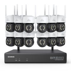 5MP 16-Channel Wireless CCTV PT Camera System, 8MP NVR, 5MP Pan & Tilt 12Pcs WiFi IP Cameras, Audio Recording, AI Human Detection, Work With Alexa