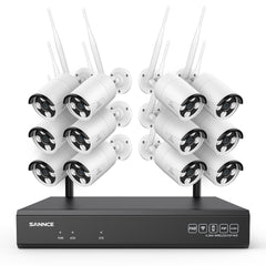 5MP 16-Channel Wireless Security Camera System, 8MP NVR, 5MP WiFi 12 Pcs IP Cameras, Two-Way Audio, IP66 Waterproof, Smart AI Human Detection, Work With Alexa