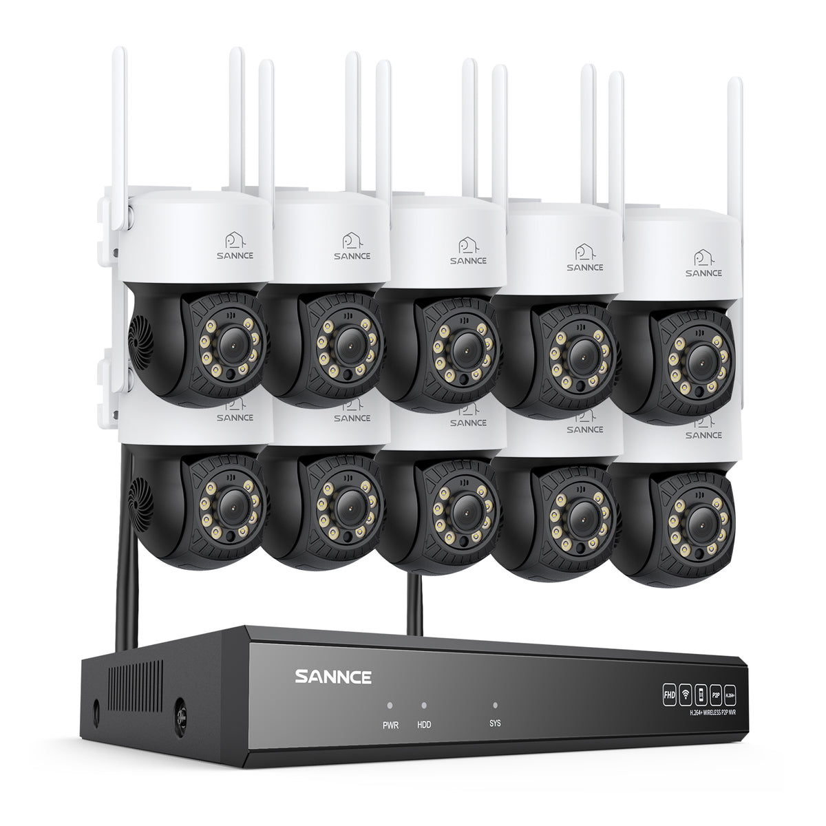 3MP 16-Channel Wireless CCTV PT Camera System, 8MP NVR, 3MP Pan & Tilt 10Pcs WiFi IP Cameras, Audio Recording, AI Human Detection, Work With Alexa