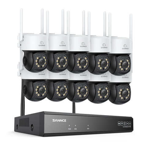 3MP 16-Channel Wireless CCTV PT Camera System, 8MP NVR, 3MP Pan & Tilt 10Pcs WiFi IP Cameras, Audio Recording, AI Human Detection, Work With Alexa