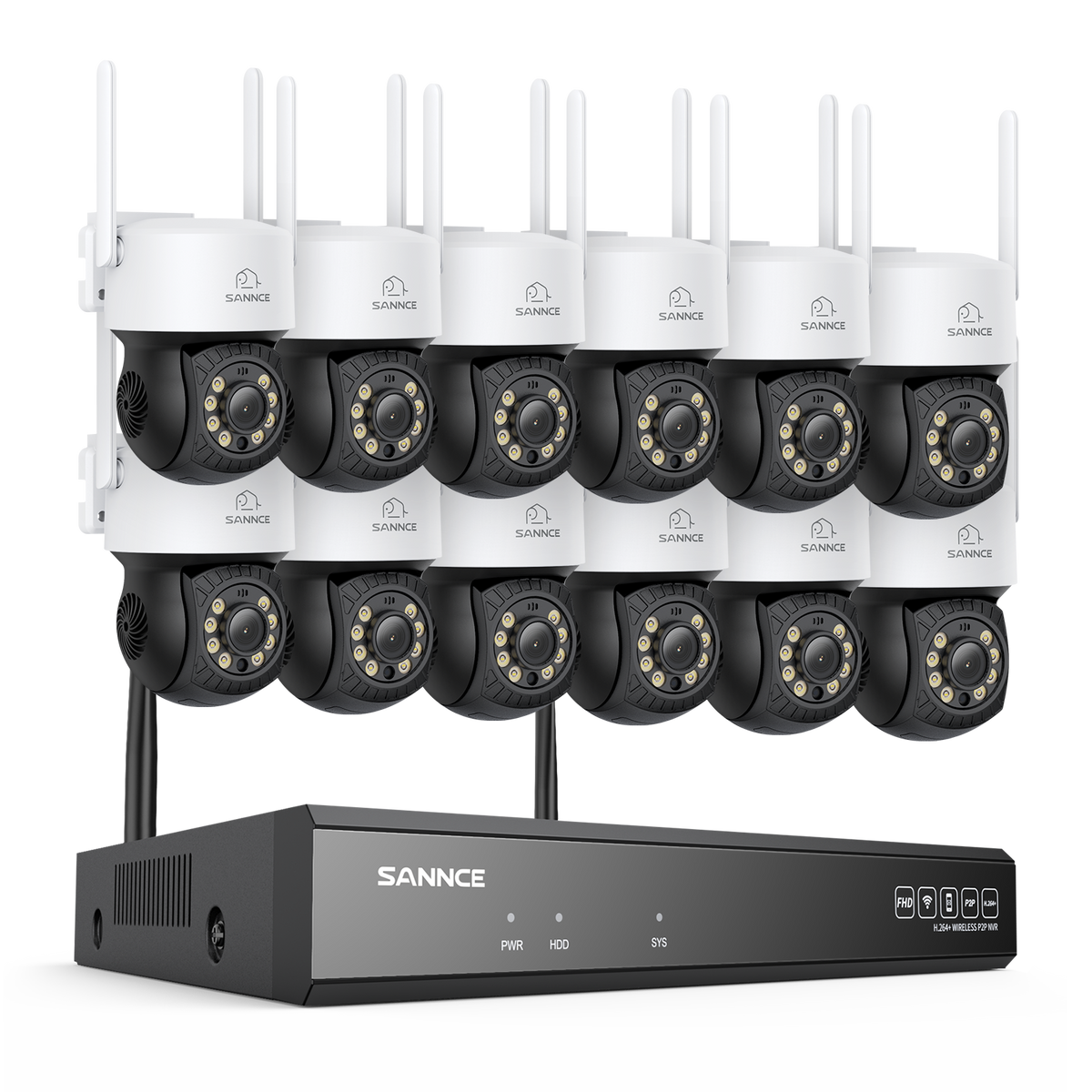 5MP 16-Channel Wireless CCTV PT Camera System, 8MP NVR, 5MP Pan & Tilt 12Pcs WiFi IP Cameras, Audio Recording, AI Human Detection, Work With Alexa
