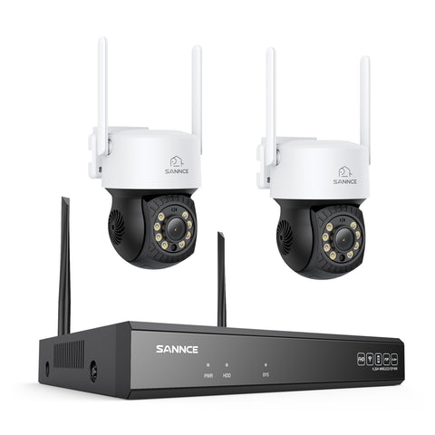 3MP 16-Channel Wireless CCTV PT Camera System, 8MP NVR, 3MP Pan & Tilt 2Pcs WiFi IP Cameras, Audio Recording, AI Human Detection, Work With Alexa