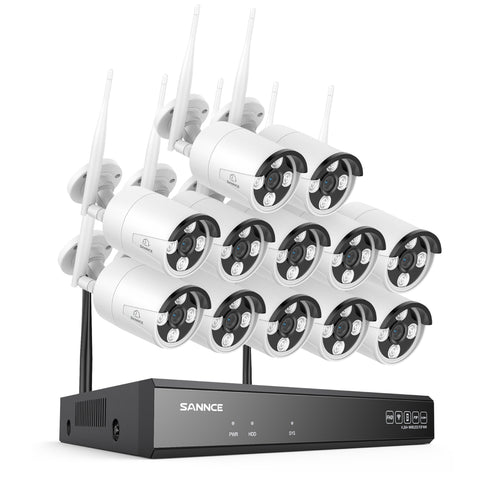 3MP 16-Channel Wireless Security Camera System, 8MP NVR, 3MP WiFi 12 Pcs IP Cameras, Two-Way Audio, IP66 Waterproof, Smart AI Human Detection, Work With Alexa