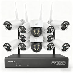 3MP 16-Channel Wireless CCTV PT & Bullet Camera System, 8MP NVR, 3MP Pan & Tilt WiFi IP Cameras, Audio Recording, AI Human Detection, Work With Alexa (2xPT Camera, 10xBullet Camera and 8MP 16CH NVR)