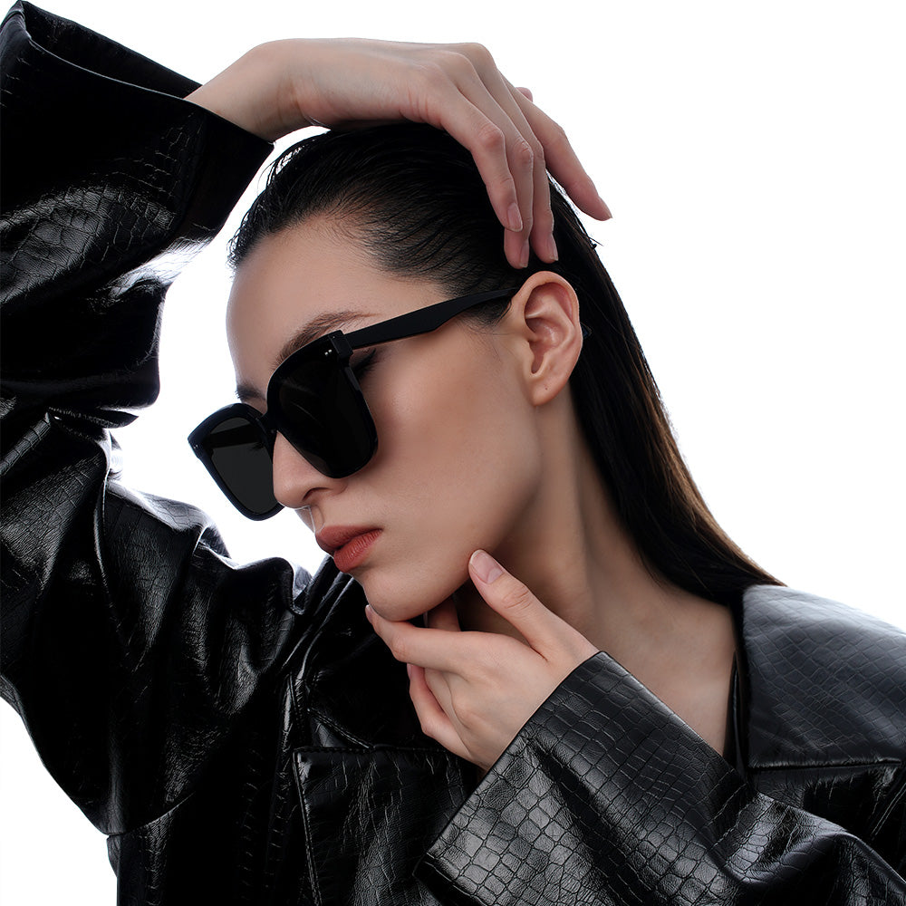 Square Polarized Sunglasses for Women Men Oversized Vintage Shades, Acetate Frame with Nylon Lens