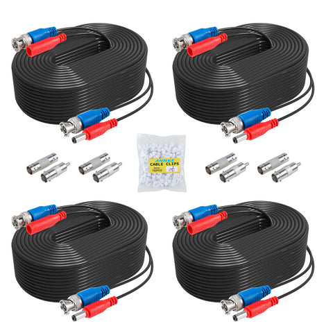 Fire-Rated Black 4-Pack 100 ft All-in-One BNC Video Power Security Camera Cables