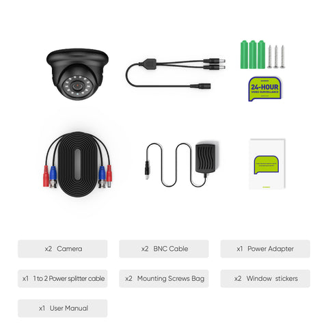 1080P Security Camera Kit, 100 ft IR Night Vision, Digital WDR & DNR, IP66 Waterproof for Indoor and Outdoor, Pack of 2