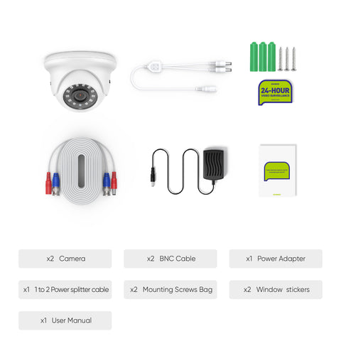 1080P Security Camera Kit, 100 ft IR Night Vision, Digital WDR & DNR, IP66 Waterproof for Indoor and Outdoor, Pack of 2