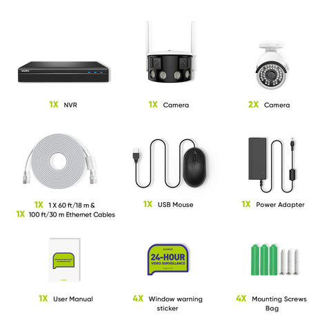5MP 8 Channel 2 PoE Security Camera System + 1 Dual Lens Panoramic WiFi IP Camera, Color Night Vision, Two-way Audio