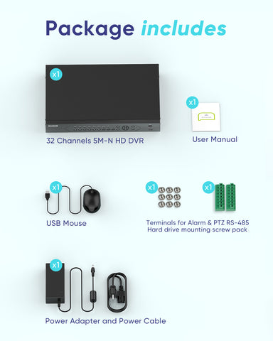 5MP 32-Channel CCTV Security AI DVR Recorder, Hybrid 5-in-1 for AHD/ TVI/ CVI/ CVBS/ IP Surveillace Cameras, Smart Human Detection, 24/7 Recording for Home/Business Secure