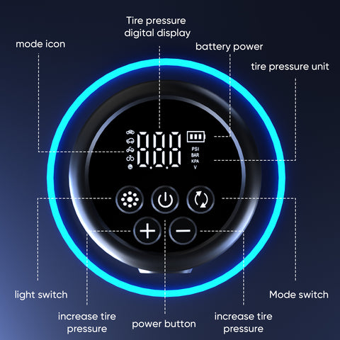 Portable Air Compressor Tire Inflator, 150 PSI Cordless Electric Air Pump w/ 5200mAh Rechargeable Battery, LED Lights, Pressure Gauge, Power Bank, for Bike Motorcycle Ball & Other Inflatables