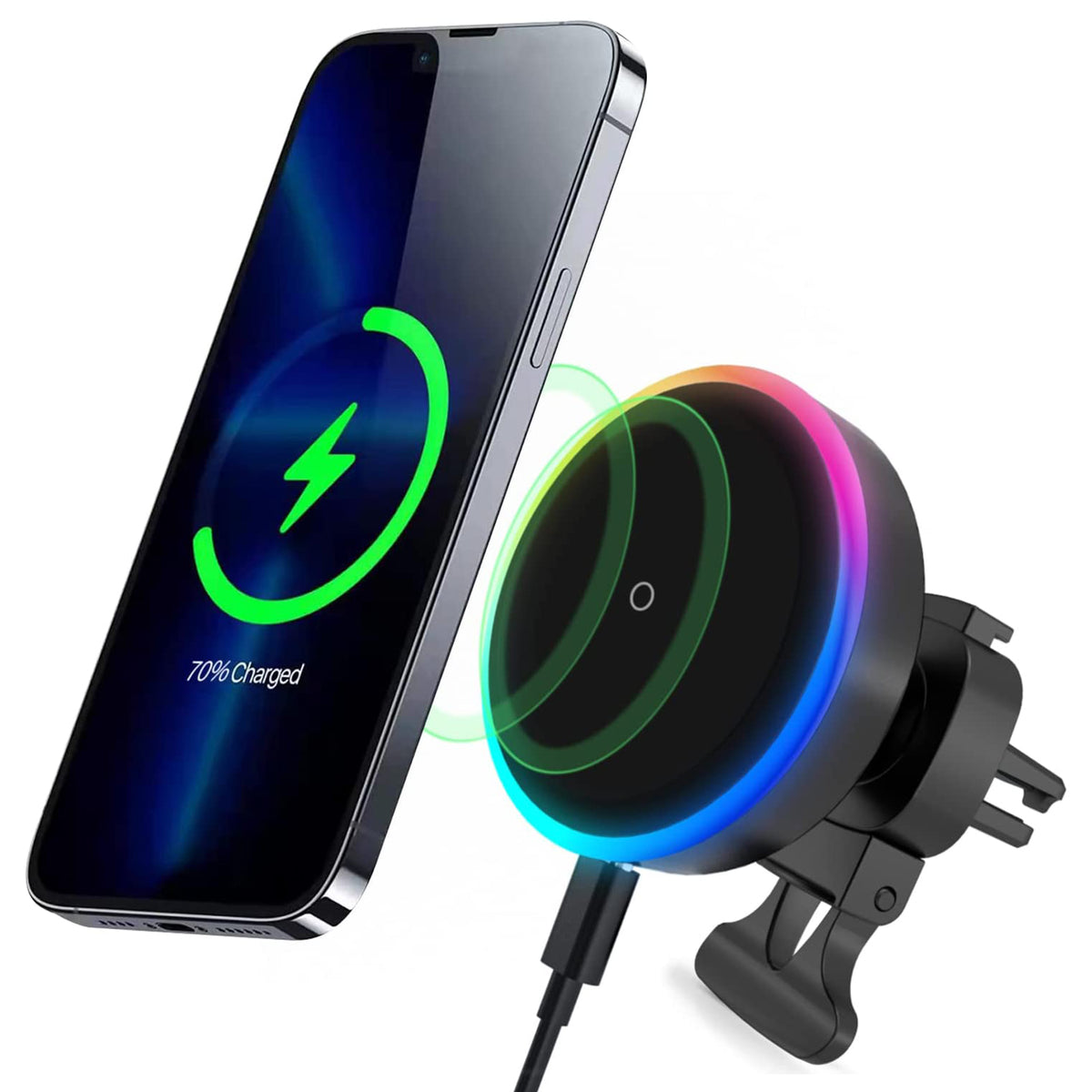 Magnetic Wireless Car Charger Mount with Cooling Fan, Magnets Automatically Align Phone, Compatible with MagSafe and iPhone 14/13/12 Series and Magnetic Cases