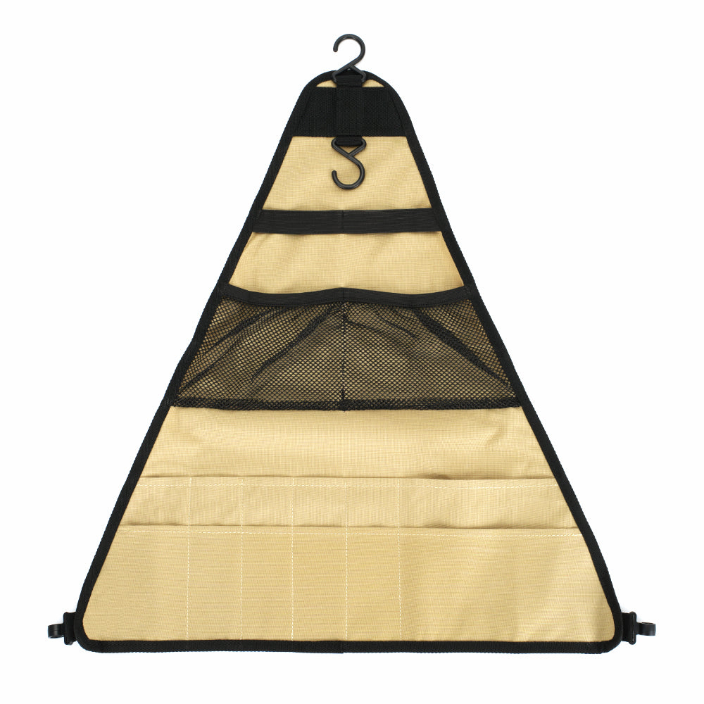Triangular Camping Utensils Organizer, Outdoor Tableware Storage Bag with Hooks, Multi-compartment Picnic Cutlery Pouch for BBQ, Roasting Cooking