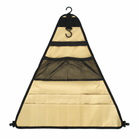 Triangular Camping Utensils Organizer, Outdoor Tableware Storage Bag with Hooks, Multi-compartment Picnic Cutlery Pouch for BBQ, Roasting Cooking