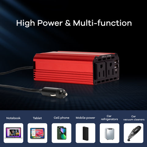 300W Car Power Inverter, DC 12V to 110V AC Converter with 5.4A Dual USB Charging Ports Auto Charger Adapter for Plug Outlet