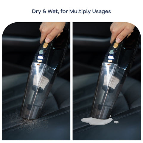 Portable Car Vacuum Cleaner,  High Suction Power 8000Pa/ 110W/ DC12V, Handheld Corded Vacuums w/ 3 Attachments of Brush, 14 Ft Cord & Bag, LED Light