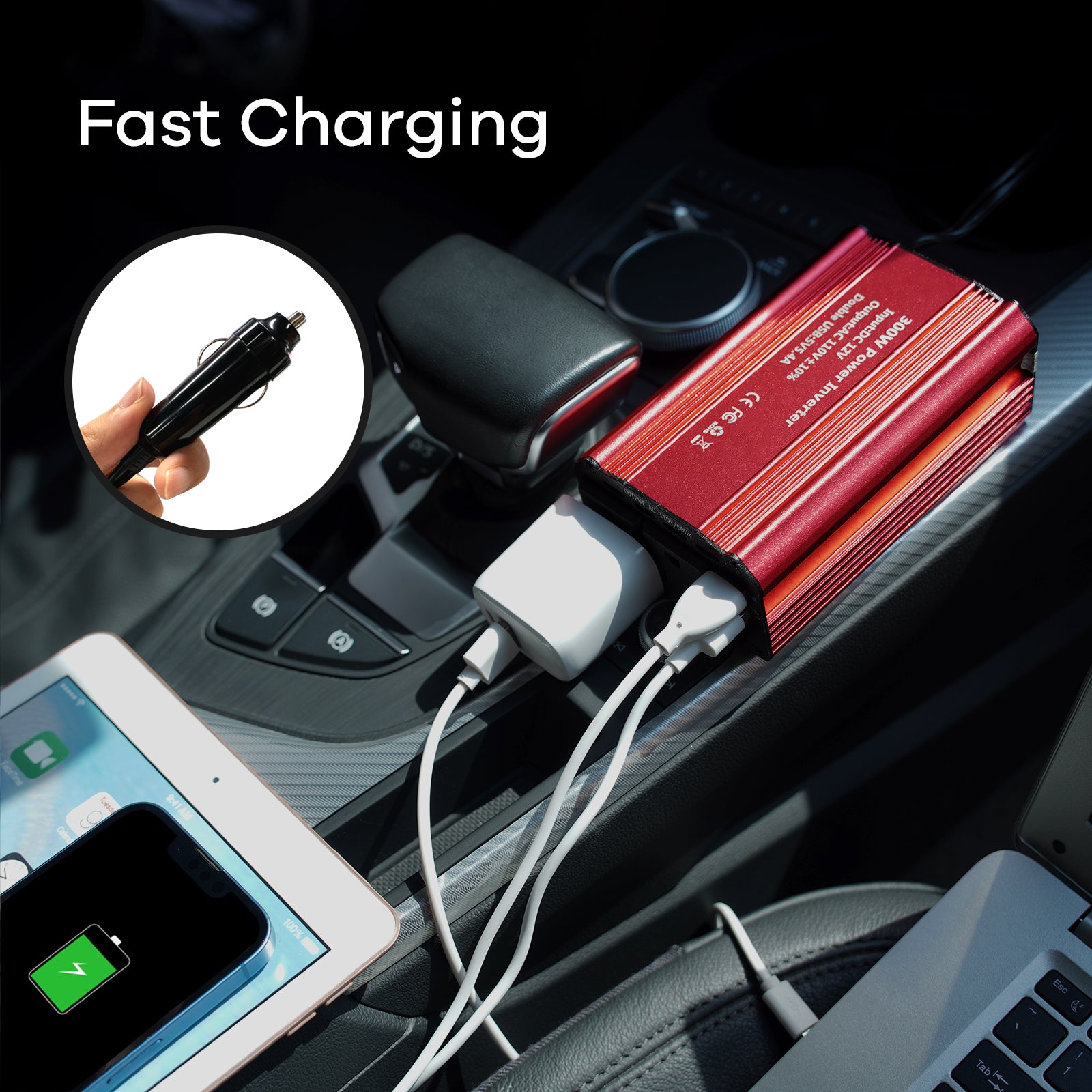 Car Power Inverter 120W DC 12V 24V to AC 110V Car Charger Adapter with 3 AC  Outlets Dual Cigarette Lighter 4 USB Ports Charger Quick Charging 3.0 for