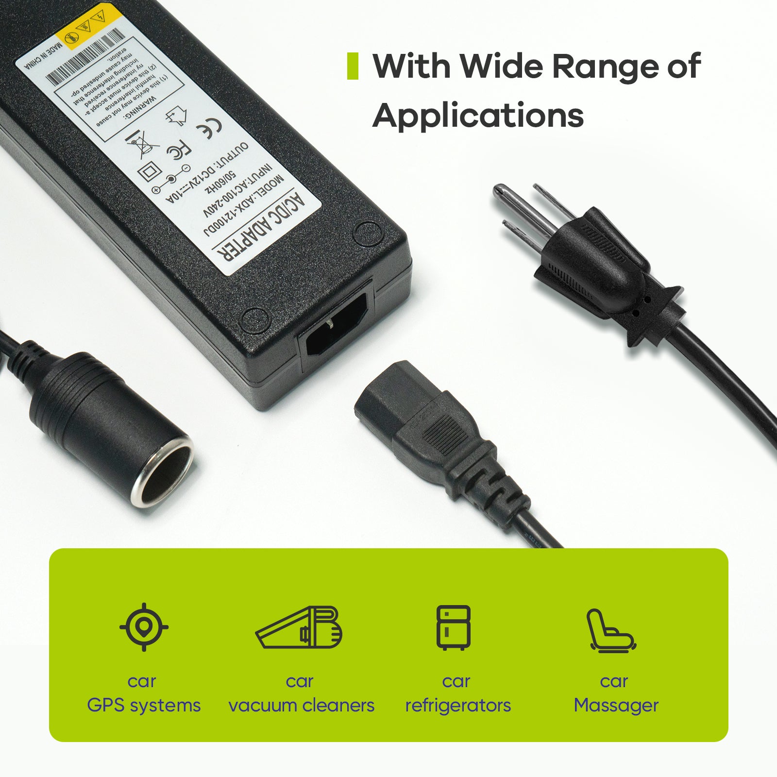 AC to DC Converter, 100V ~ 240V to 12V 10A 120W Power Supply Adapter, Car Cigarette Lighter Socket AC/DC Transformer for Inflator, Car Vacuum Cleaner, Car Refrigerator and Other Auto Devices