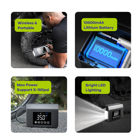 Portable Professional 150PSI Tire Inflator Air Compressor Power Station with Jump Starter, USB Charger, for SUV & Car & Bicycle & Motorcycle Tire, Balloons and Other Home Inflatables, Digital Pressure Gauge, Emergency LED Light