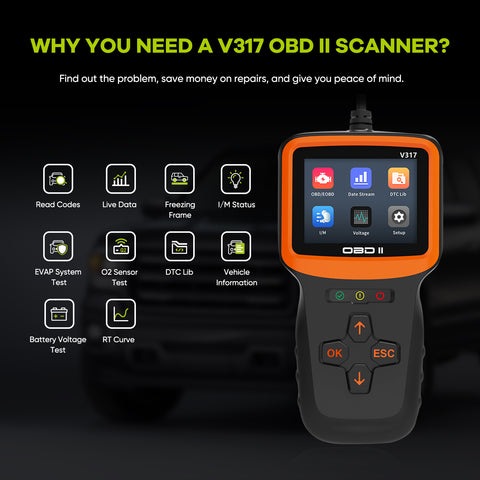 OBD2 Car Code Scanner w/ 2.8" Color Screen Automotive Check Vehicle Engine Light (CEL) Tool