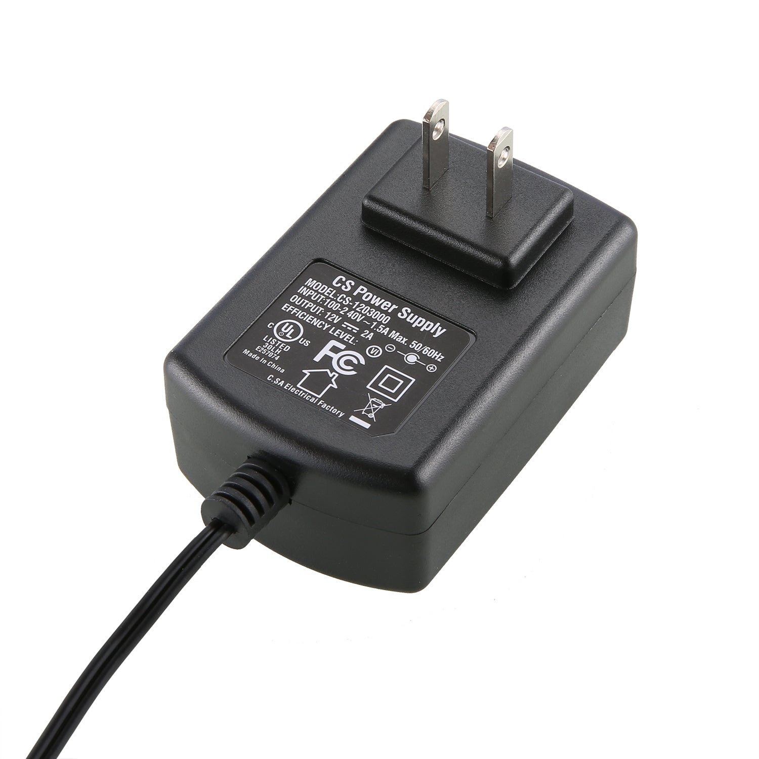 12V 2A US Power Supply Power Adapter, UL-Listed, Power Cord with