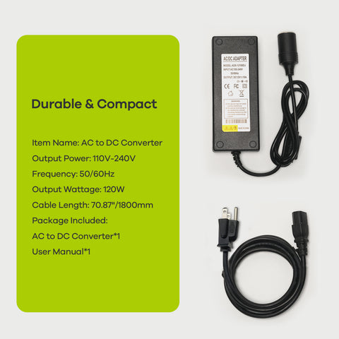 AC to DC Converter, 100V ~ 240V to 12V 10A 120W Power Supply Adapter, Car Cigarette Lighter Socket AC/DC Transformer for Inflator, Car Vacuum Cleaner, Car Refrigerator and Other Auto Devices