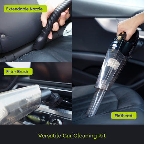 Portable Car Vacuum Cleaner,  High Suction Power 8000Pa/ 110W/ DC12V, Handheld Corded Vacuums w/ 3 Attachments of Brush, 14 Ft Cord & Bag, LED Light