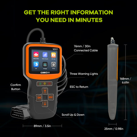 OBD2 Car Code Scanner w/ 2.8" Color Screen Automotive Check Vehicle Engine Light (CEL) Tool