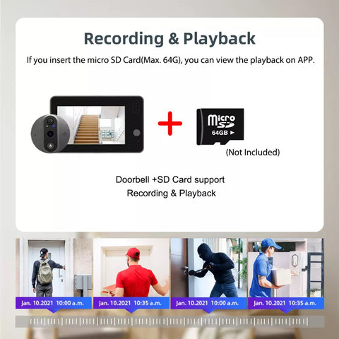 Smart Video Doorbell, 1080p HD Resolution, 6400mAh Battery Powered, Infrared Night Vision, PIR Motion Detection, 2-Way Audio, Support TF Card & Cloud Storage