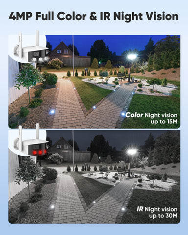 5MP 8 Channel 2 PoE Security Camera System + 1 Dual Lens Panoramic WiFi IP Camera, Color Night Vision, Two-way Audio