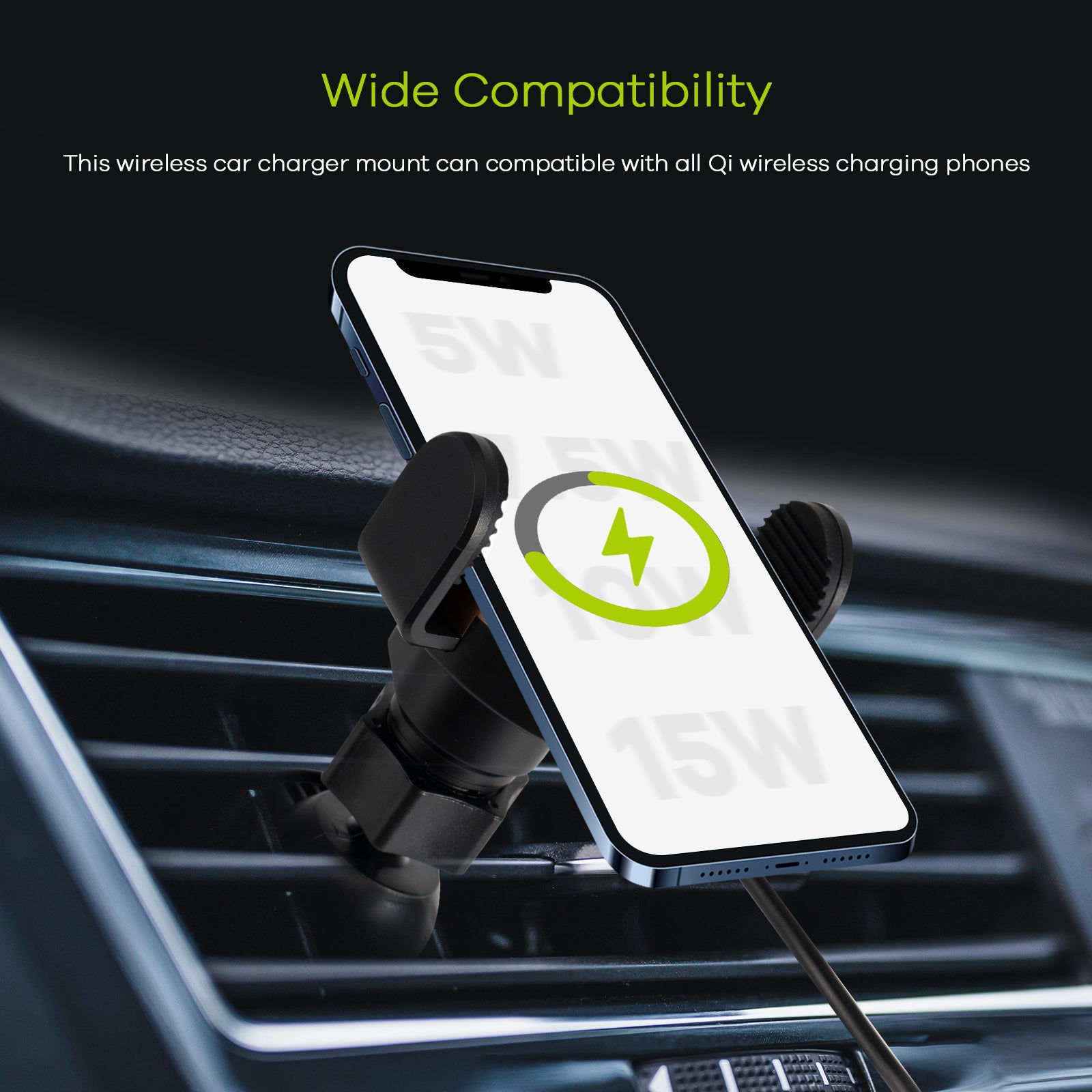 Car phone holder with 15W wireless charging