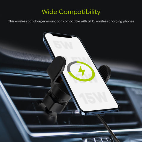 Wireless Car Charger, 15W Qi Fast Charging Auto Clamping Air Vent Phone Holder Mount for iPhone 14/13/12/11/10/8 Pro/ Pro Max/ XS/ Mini, Samsung Galaxy Note Series etc