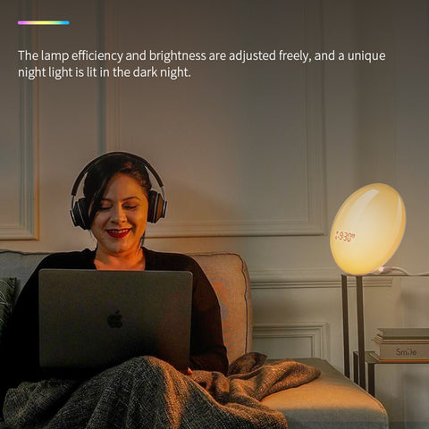 Smart Sunrise Alarm Clock, Sun Simulation Wake up Light,16 Natural Sounds & 9 Lighting Effects, White Noise, for Kids, Heavy Sleepers, Bedroom, Work with Alexa & Google Home, Ideal for Gift