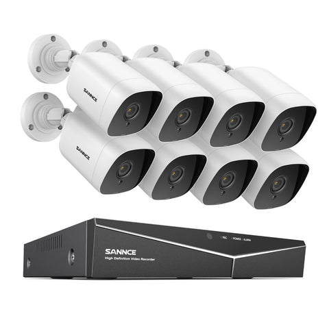 8 Channel 1080P Wired Security Camera System - Hybrid DVR, 8pcs 2MP Bullet Cameras, Outdoor & Indoor, Smart Motion Detection, Remote Access