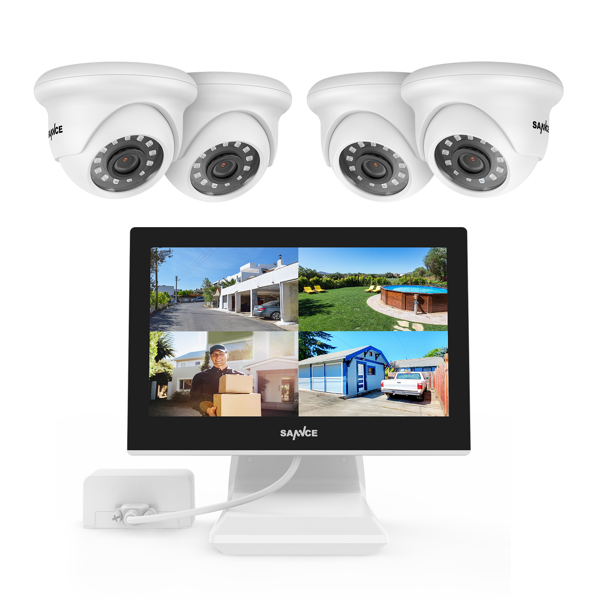 1080P 4 Channel DVR w/ 4pcs 2MP Outdoor Dome Security Camera System, 10.1’’ LCD Colorful Monitor
