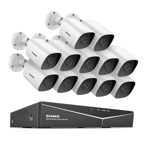 1080p 16 Channel 12 Camera Outdoor Wired Security System, Smart Motion Detection, 100 ft Infrared Night Vision, IP66 Weatherproof
