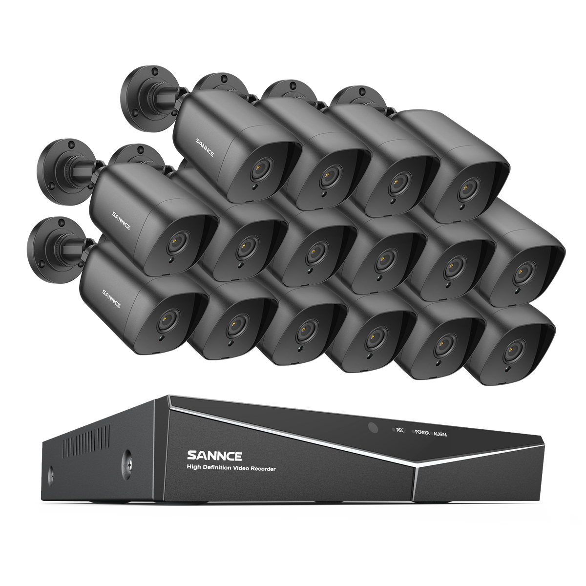 1080p 16 Channel 16 Camera Outdoor Wired Security System, Smart Motion Detection, 100 ft Infrared Night Vision, IP66 Weatherproof