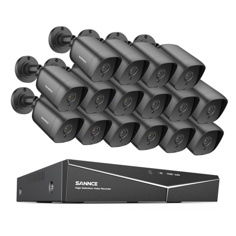 1080p 16 Channel 16 Camera Outdoor Wired Security System, Smart Motion Detection, 100 ft Infrared Night Vision, IP66 Weatherproof