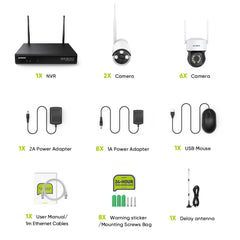 3MP 10-Channel Wireless CCTV PT & Bullet Camera System, 8MP NVR, 3MP Pan & Tilt WiFi IP Cameras, Audio Recording, AI Human Detection, Work With Alexa (6xPTZ camera, 2xBullet camera and 8MP 10CH NVR)